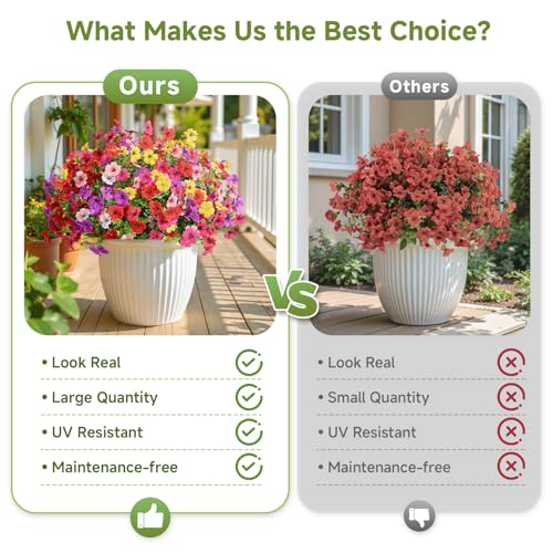 Alupssuc 24 Bundles Artificial Flowers for Outdoors Decoration, UV Resistant Silk Faux Daisy Flora Spring Fake Plastic Plants Greenery for Outside Indoor Yard Home Porch Window Box Decor, Mix 6 Colors - color: Red Rose Purple Yellow Pink White