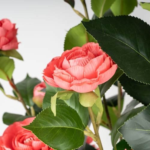 Romantic Season 2Pack Artificial Camellia Tree 3FT, Pink Faux Camellia Plant Fake Potted Camellia Flower Tree Plastic Camellia Tree for Modern Home Office Living Room Floor Décor Indoor - color: Pink, size: 3FT