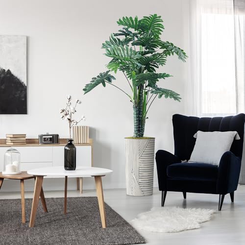 Artificial Tree in Geometric Pattern Planter, Fake Philodendron Tree Silk Tree for Indoor and Outdoor Home Decoration - 70" Overall Tall (Plant Pot Plus Tree) - style: Philodendron Tree