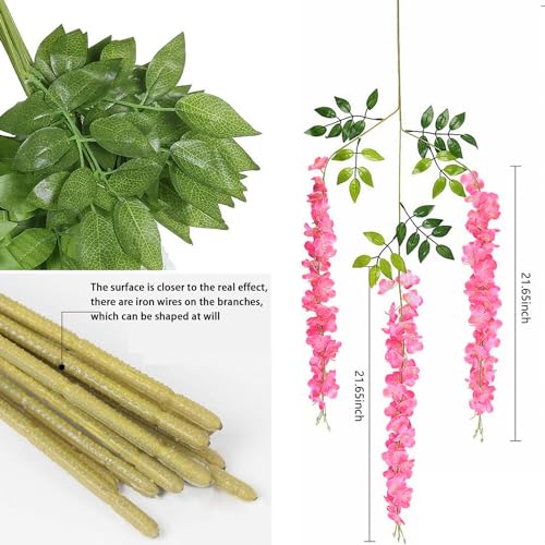 HUAHUA Artificial Wisteria Flowers, White Dense Artificial Fake Wisteria Vine Ratta Hanging Garland Silk Flowers String for Home Party Wedding Decor (24pcs Pink) - color: 24pcs Pink