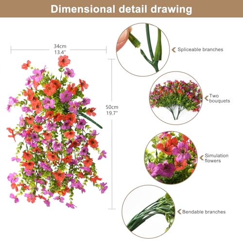 ZFProcess Artificial Hanging Flowers for Outdoors Spring Summer Decoration, 2PCS Silk Fake Daisy Realistic Outdoor Flowers UV Resistant Porch Patio Window Yard Decor(Purple Red) - color: Purple Red