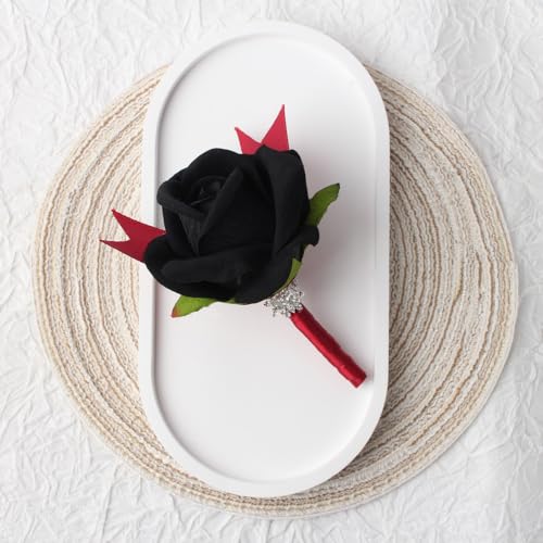 Black Rose Wrist Corsage and Boutonniere Set Rose Corsage Wristlet for Wedding Prom Party Homecoming Decoration Set of 2 (Red and Black) - color: Red and Black