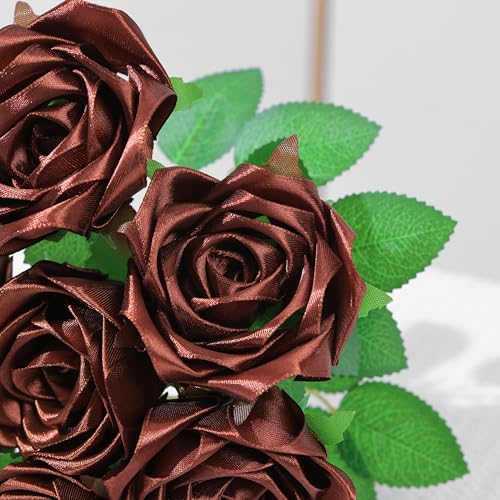 100 Count Prefabricated Satin Ribbon Petals, Craft Ready Components for DIY Eternal Roses & Everlasting Floral Arrangements(Brown) - color: 100 Pcs Coffee