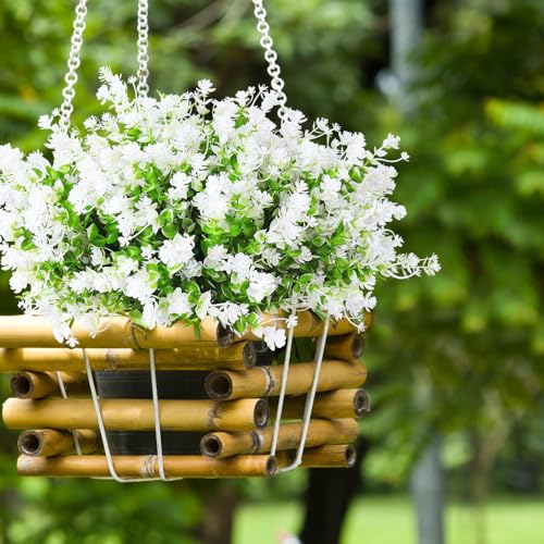 RECUTMS 10Pcs Artificial Flowers for Outside Artificial Faux Plants Flowers Outdoor Spring Decoration, Fake Eucalyptus Realistic UV Resistant for Planter Realistic Outside Porch Patio Garden(White) - color: White, size: 10 Pcs