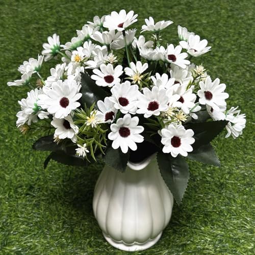 Artificial White Daisy Flowers, Fake Silk Flower UV Resistant Plants Daisies Decoration Faux Plastic Plant Chrysanthemum Bunches for Verandah Office Table Centerpieces Arrangements DIY Decor 4 Pack - color: Daisy - White - 4 Bundles