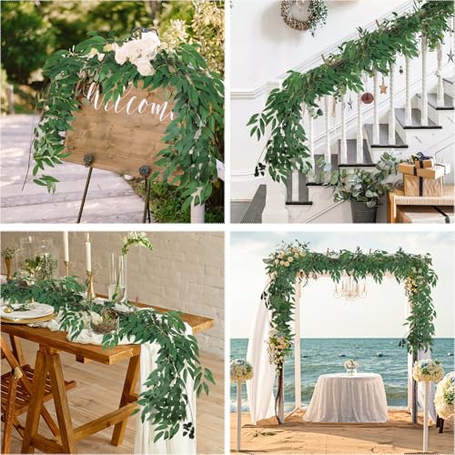 RECUTMS Artificial Willow Leaves Vine Twigs 2Pcs 5.7Ft Fake Hanging Ivy Plants Silk Green Leaf Rattan Garland Greenery Decor for Indoor Outdoor Home Wedding Arch Jungle Beach Birthday Party Garden - color: Willow Vines Green 2pcs