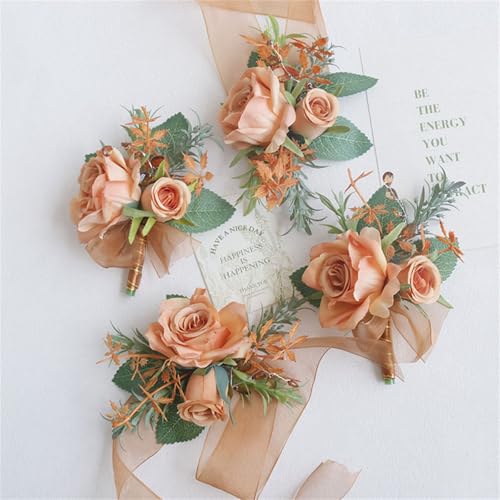 Orange Rose Flowers Wrist Corsage for Girl Mother Bride Bridesmaids Artificial Silk Flowers Wedding Bridal Wrist Corsage for Wedding Party Bridal Shower Homecoming Ceremony Anniversary - color: Orange Corsage