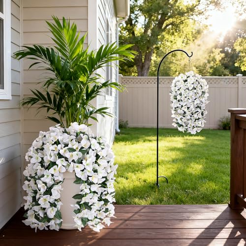 INXUGAO 2 pcs Artificial Faux Bougainvillea Flowers Plants for Outdoor Outside Summer Decoration, Fake Silk UV Resistant Long Trailing Vines for Front Door Porch Planter Balcony (White) - color: White