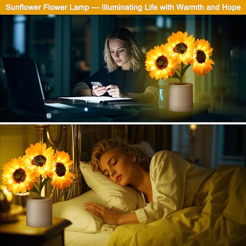 WSYEAR Sunflower Gifts for Women-Sunflowers Flower Lamp Night Light for Bedroom Decor,Valentines Day Birthday Gifts for Her Mom Wife Friends Girlfriend Teacher Grandma - color: SUNFLOWER
