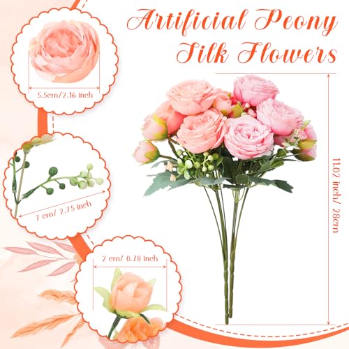 Geosar 8 Bundles Artificial Peonies Flowers Fake Silk Peony Bouquet Faux Peonies Flowers Bulk for Decoration Vase Floral Arrangements Wedding Party Table (Peach Pink,Light Pink) - color: Peach Pink, Light Pink