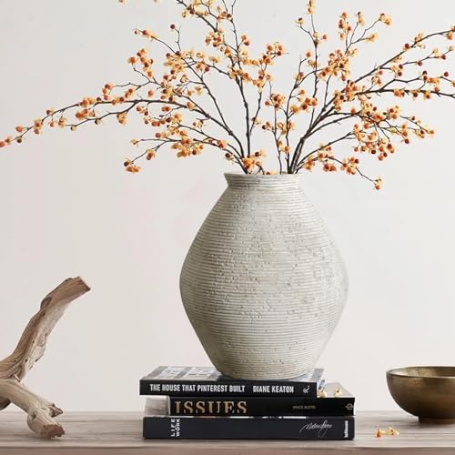 Rustic Ceramic Flower Vase Distressed Farmhouse Pottery Clay Large Terracotta Floor Vases for Decorative Table Centerpiece Modern Home Decor Aesthetic Living Room Bedroom Wedding Housewarming Gift - size: 11.39In