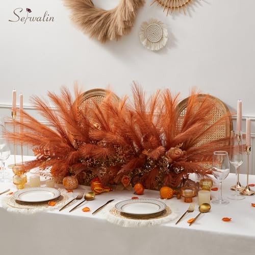 Serwalin 60PCS Burnt Orange Pampas, 17.7inch Terracotta Pampas Grass Decor, Fall Faux Pampas Grass Bulk Boho Decor for Vase Filler Farmhouse Home Wedding Christmas Decor Table Centerpiece - color: B Burnt Orange