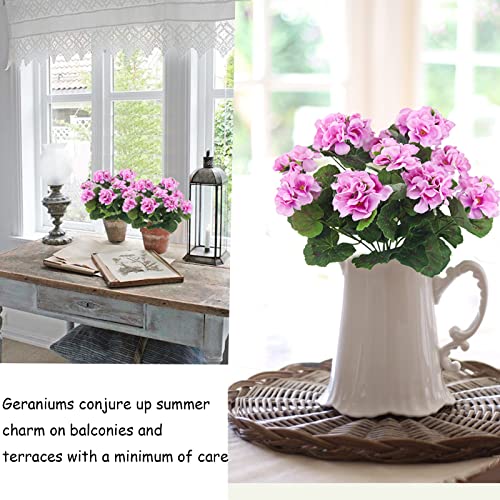 CISDUEO 2 Pcs Artificial Geranium Flowers for Outdoors Silk Geraniums Flowers Outdoor UV Resistant Pink Fake Geraniums Bush Faux Flowers Geraniums for Outdoor Decor Indoor Patio Table Centerpiece - color: Purple Pink