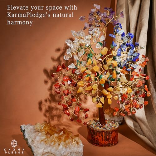 7 Chakra Healing Crystal Tree with Rose Quartz Crystal Necklaces Gifts for Women, Positive Energy, Wealth, Success, Meditation, Home & Office Decor, Spiritual Birthday Gifts for Mom and Loved one, - color: Wooden Base 7 Chakra Tree With Rose Pendant