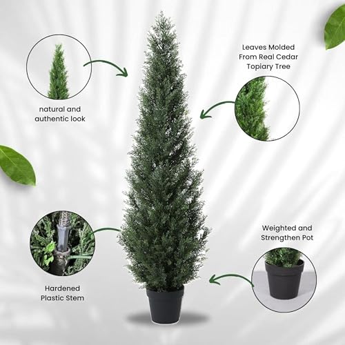 6 Feet Pre-Potted Evergreen Outdoor Artificial Cedar Tree Privacy Screen for Front Porch Decor, Outdoor Entryway Decor Fake Tree, Tall Faux Tree with UV Resistant Coating (1 Pack) - color: 1 Pack
