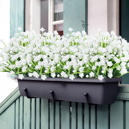 AGIRL 24 Bundles Artificial Flowers for Outdoor,No Fade Fake Plastic Flowers Faux Plants for Decoration Hanging Planters Indoor Outside Garden Porch Window Box Home Wedding Farmhouse - color: White, size: 24