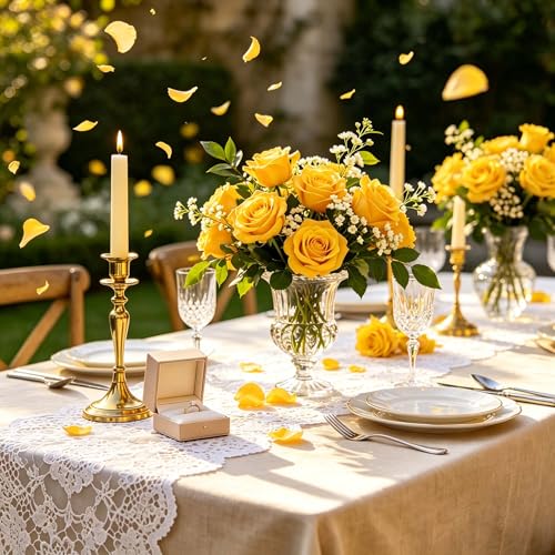 Rose Artificial Flowers Velvet Bouquet with Long Stem Real Touch Fake Roses Florals for Bridal Wedding Bouquet Party Arrangement Centerpiece Decorations (36, Yellow) - color: Yellow