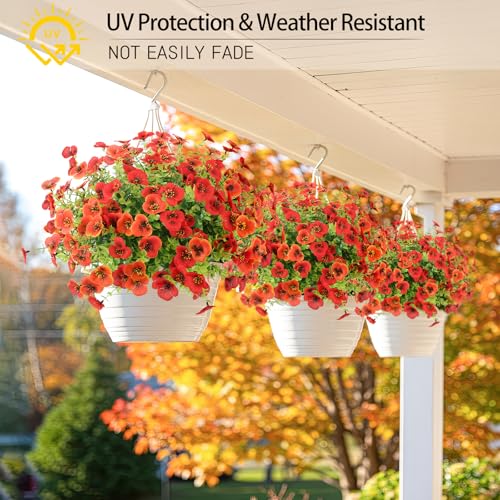 MACTING Fall Artificial Flowers for Outdoors 12 Bundles Fake Pansies UV Resistant Outdoor Faux Plants Plastic Greenery Shrubs for Planters Garden Patio Porch Balcony Outside Autumn Thanksgiving Decor - color: Orange&red, size: 12 PCS