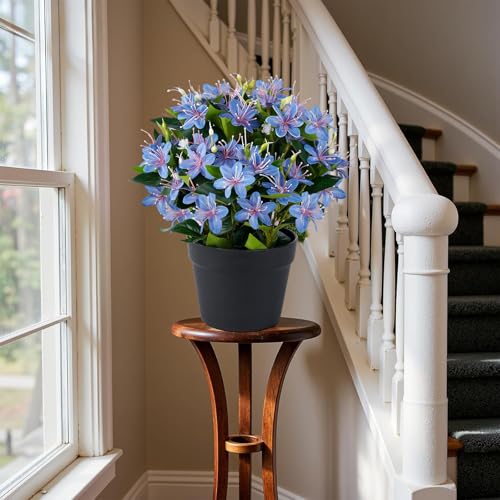 14'' Artificial Plants Fake Lily Flowers in Pot for Home Garden Indoor Outdoor Spring Summer Decorations (Blue) - color: Blue
