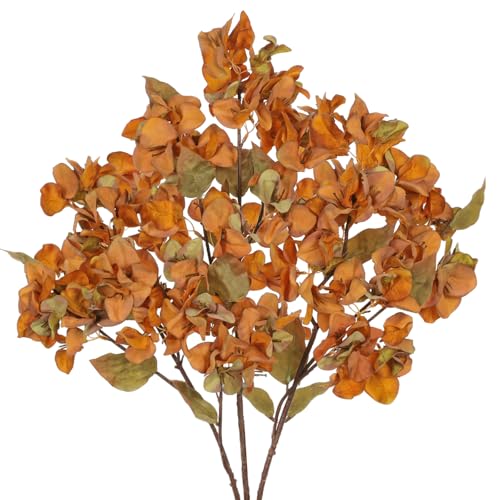 Briful Bougainvillea Artificial Flowers 5 Pack 27.5" Fake Bougainvillea Floral Stems Realistic Silk Bougainvillea Arrangements for Home Weddings Parties Table Vase Centerpiece Decor(Orange) - color: Orange