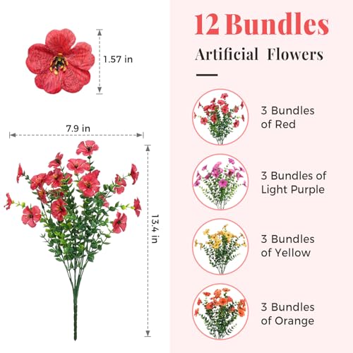 12 Bundles Artificial Flowers for Outdoors Decorations, Spring Summer Multicolor Realistic Faux Silk Daisy, UV Resistant Fake Flowers for Patio Home Decor Garden Planter Window Box Yard - color: Fall Tones&12 Bundles