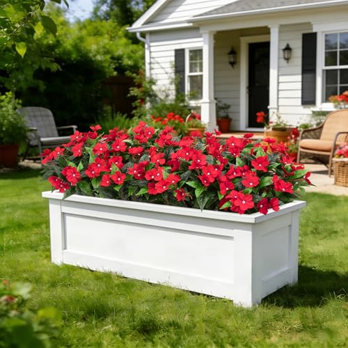 Ouddy Decor 6 Bundles Artificial Flowers for Outdoors Decorations, Fake Silk Flowers Faux Plants Plastic Bouquet UV Resistant for Porch Garden Wedding Spring Summer Indoor Outside Home Decor, Red - color: Red