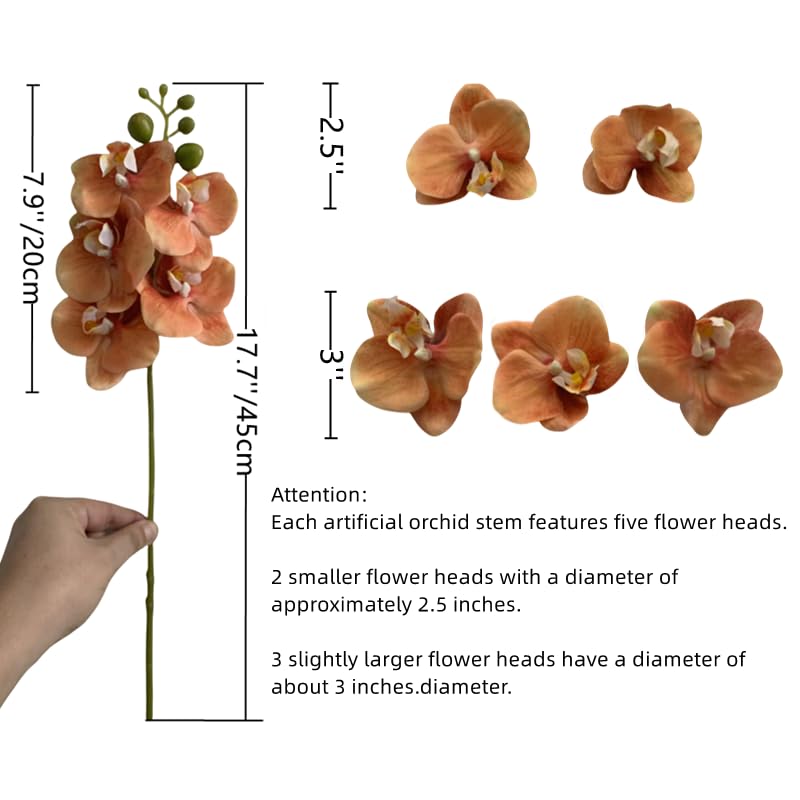 4-Pcs Artificial Flowers Real Touch Latex Phalaenopsis 17.7inch Artificial Orchid Stem Bouquets for Wedding Party Home Garden Decor,Orange - color: Orange