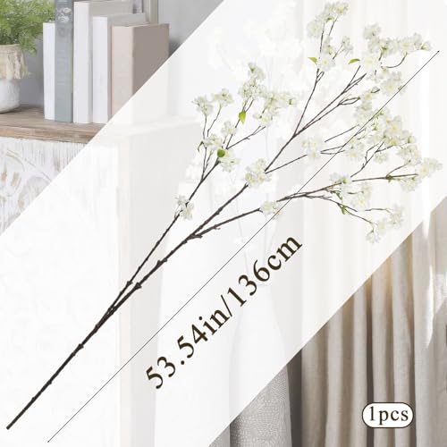CISDUEO White Cherry Blossom Branches Long Stem Artificial Flowers for Tall Vase Silk Flower Bulk Plum Blossom Flowers for Indoor Home Decor Bedroom Wedding Floral Arrangement Table Centerpieces Party - color: White