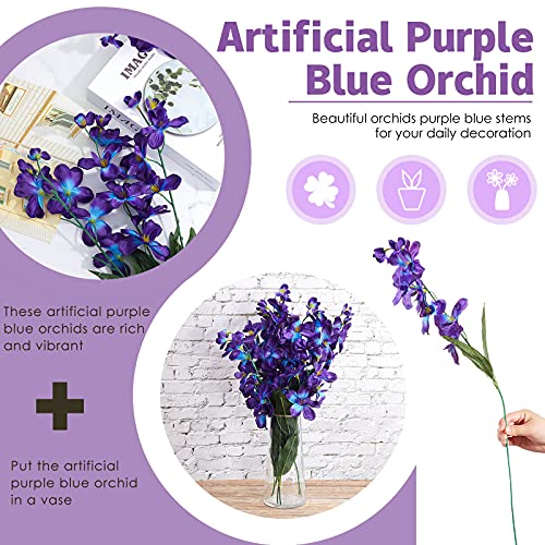 Waydress 16 Pieces 27 Inches Artificial Orchid Flowers Faux Orchids Silk Flowers for Wedding Dinning Home Restaurant Decoration Bridal Bouquet Corsage Boutonniere Wreath Decor (Blue-Purple) - color: Blue-purple