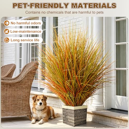 large faux plastic plantas synthetic pampas grass Big Artificial Cattail Reed Grass indoor outdoor realistic floor plants fake grass for home living room corner office patio front porch bonsai decor - color: Yellow, size: 4.8 FT