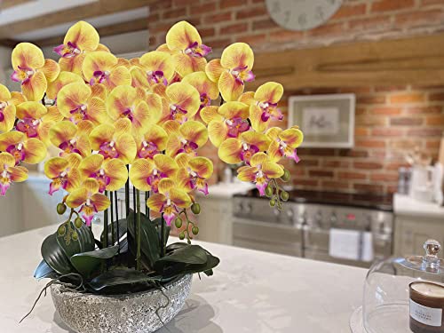DILATATA Artificial Orchid Flowers 9 Large Heads of Real Touch Vivid Phalaenopsis Orchid Flower Stem 36'' Tall, Artificial Flowers Branches for Home Decor, Office House Decor-Yellow Orchids Flowers - color: Yellow #14