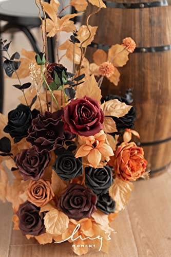Ling's moment 41" Tall Fall Free Standing Artificial Flowers Arrangements 2 pcs Wedding Arch Altar Stage Decorations Classic Halloween Wedding for Ceremony Reception Church Backdrop Outdoor Party - color: Or-black & Pumpkin Orange