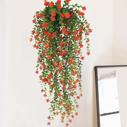 76cm Artificial Eucalyptus Flower Rattan Green Fake Plant Lvy DIY for Indoor Outdoor Wall House Weddings Patios Porches Decor (Red) - color: Red