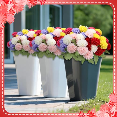 XunYee 12 Pcs Artificial Flowers for Outdoor Indoor Spring Faux Chrysanthemums Mums Fake Flowers Plants for Outside Garden Porch Window Patio Spring Marigold for Vase Table Wedding Home Decor - color: Vivid