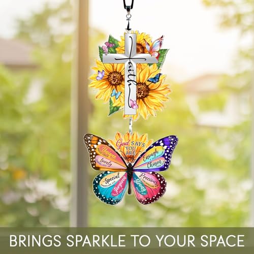 Christian Religious Gifts for Women Faith - Sunflower Butterfly Inspirational Gifts for Women Friends, Mom, Sister, Girl, Catholic Female - Birthday Valentines Mothers Day Easter Ideas Present - color: Sunflower