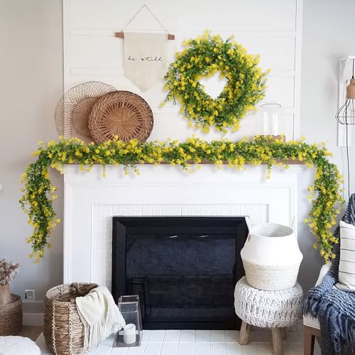 RECUTMS 3Pcs Hanging Garland Plants Artificial Eucalyptus Garland Fake Hanging Eucalyptus Leaf Garlands with Flowers Faux Vine Plants for Indoor Outdoor Spring Home Wall Arch Wedding Decor(Yellow) - color: Yellow