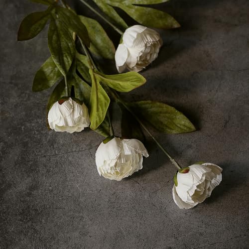 VIERENA 6 Pcs Faux Silk Peony Artificial Flowers for Vase -27", Bulk Fake Peonies Branches with Stems for DIY Bouquet Centerpieces Wedding Fillers Arrangements Shower Decorations (Cream) - color: Cream