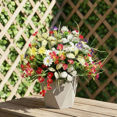 Artificial Flowers for Outdoor, 12 Bundles Mix UV Resistant Fake Flowers | No watering needed,Fade resistant,Bendable & flexible,Easy DIY freely,Maintain beauty long-term,Brighten up any space - color: 12pcs-mix