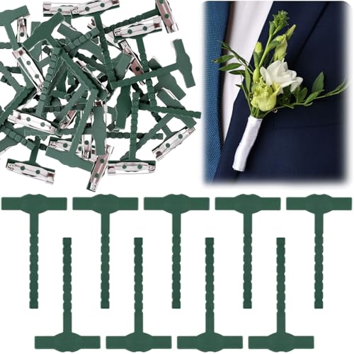 Boutonniere Safety Pins, Plastic Corsage Pins Safety Clips for Bride Groom, Tiny Boutonniere Brooch Supplies - color: Green- 60pcs