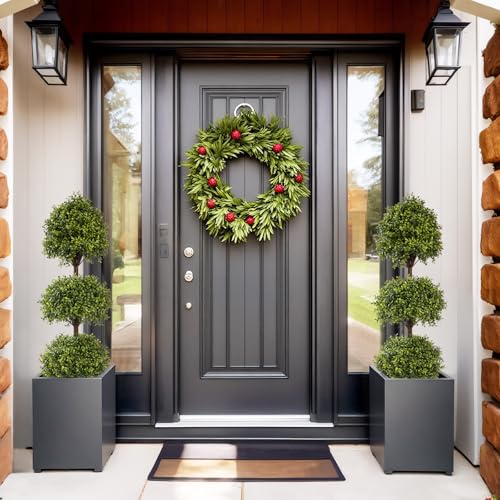 THE BLOOM TIMES 55" Tall Artificial Boxwood Triple Ball Topiary Trees, UV Resistant Large Fake Potted Plants for Outdoor Planter, Realistic Faux Bushes Shrubs for Front Porch Outside Decor Set of 2 - color: Boxwood-dgjl, size: 55 inch