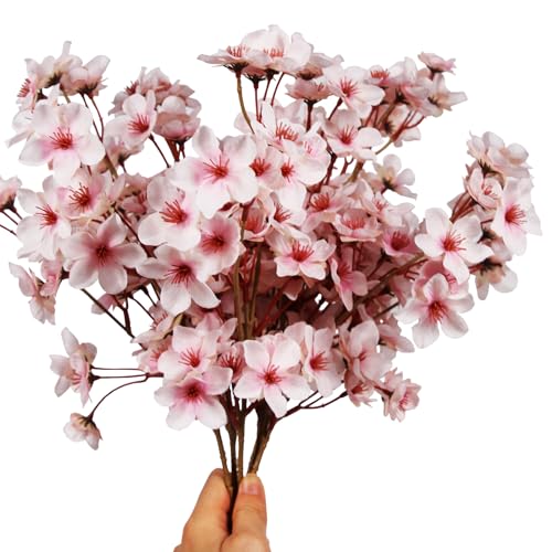 Tinsow Artificial Cherry Blossom Branches, 6 Pcs Fake Peach Flowers Stems Silk Flower for Spring Table Centerpiece Wedding Home Decor (6, Pink) - color: Pink