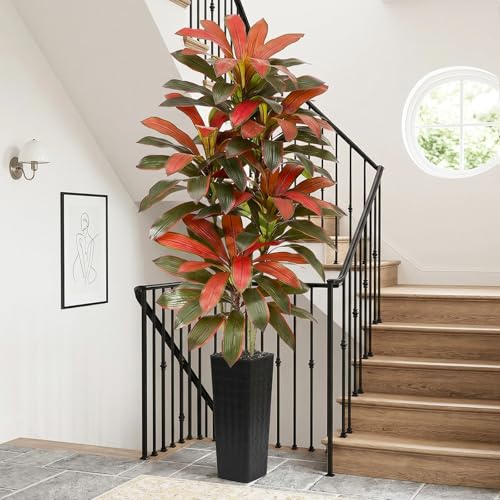 Artificial Red Dracaena Tree - 7FT Tall Fake Plants with Black Square Planter - Artificial Plants Indoor Floor Plant in Pot - Large Tropical Fake Yucca Potted Tree for Home Office Living Room Decor - color: Black-red Leaf, size: 7 FT