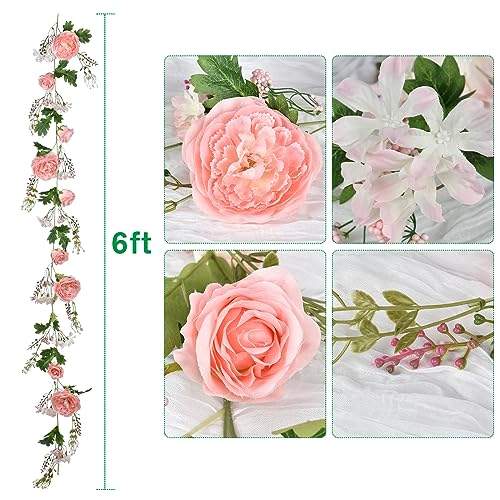 Lvydec 2 Pack Artificial Peony Flower Garland - 6ft Silk Peony Pink Flower Garland for Wedding Party Table Decoration (2, Pink) - color: Pink
