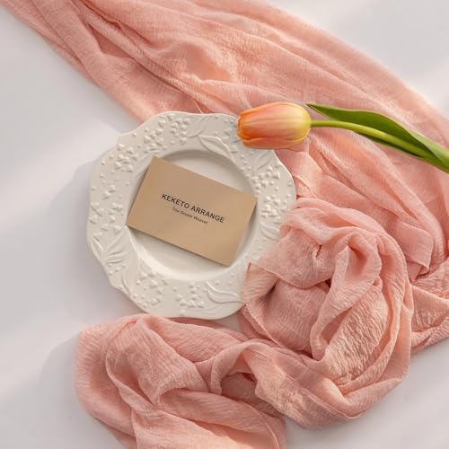 Keketoarrange Pink Cheesecloth Table Runner Spring Boho Rustic Gauze 120 inch 10FT Cheese Cloth Runner for Wedding Baby Shower Bridal Birthday Tea Party Centerpiece Summer Home Decorations - color: Blush Pink, size: 35"x120"(Pack of 1)