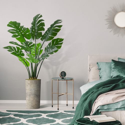 Artificial Tree in Off-White Texture Planter, Fake Monstera Silk Tree for Indoor and Outdoor Home Decoration - 65" Overall Tall (Plant Pot Plus Tree) - style: Monstera Plant