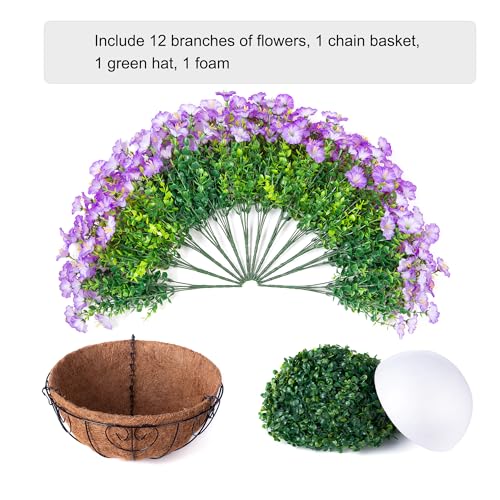 Artificial Fake Hanging Plants Flowers Basket for Outdoors Spring Summer Decoration, UV Resistant Realistic Outdoor Faux Silk Morning Glory in Planter for Outside Porch Patio Balcony Garden Yard Home - color: Purple 2