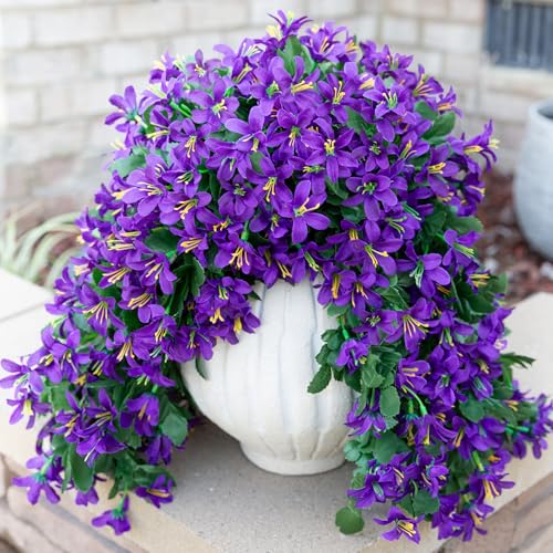 Ivydale Artificial Lily Flowers for Outdoors Fake Hanging Flower Vines for Outside Decoration, UV Resistant 2PCS Faux Plants for Patio Porch Balcony Garden Yard, Purple - color: Purple