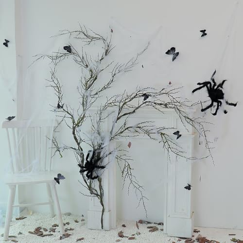 190cm/74.8inch Artificial Creepy Flexible Tree Branches Faux Grape Vines Garland Twigs with Moss Wood Craft for Halloween Door Wall Hanging Haunted Mansion Theme Outdoor Mantel Yules Decoration (2)