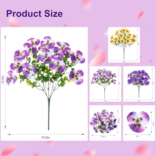 Ivydale 20PCS Artificial Fake Pansy Flowers for Outdoors Spring Summer Decor,Faux Silk Pansies UV Resistant Plants for Front Door Porch Yard Patio Window Box Home Decor(Purple Yellow Gradient Purple) - color: Purple Yellow Gradient Purple