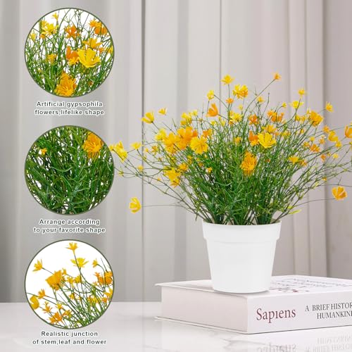 Babys Breath Potted Fake Plants with Flowers Faux Plants Indoor for Home Office Bookshelf Table Farmhouse Room Decor (Yellow) - color: Yellow